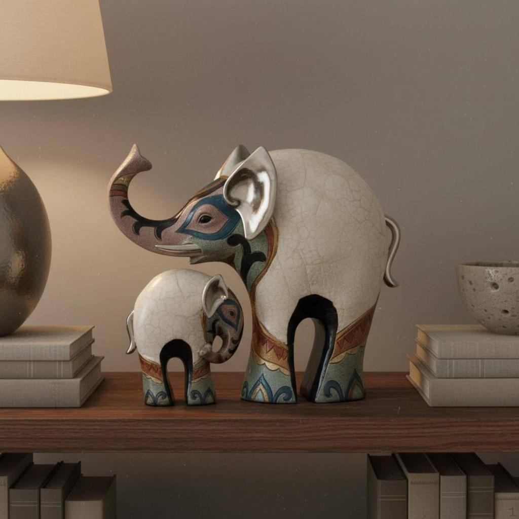 Statues d'Éléphants en Résine Figurines Peintes à la Main Style Luxe Léger Design Rétro Sculptures de Table