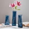 Deep Sea Blue Glass Vase Narrow Neck Cylinder Minimalist Decoration For Fresh Flowers, Dried Bouquets & Hydroponics