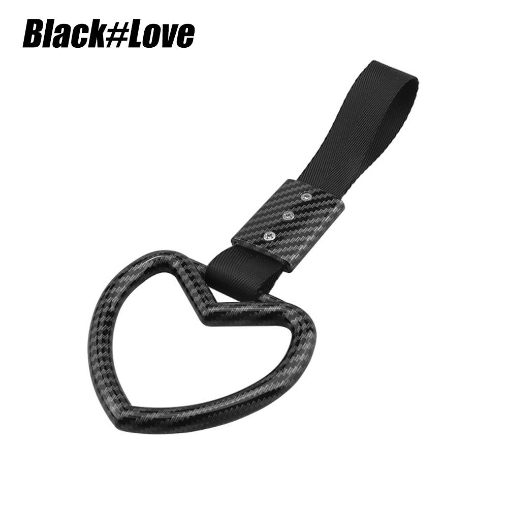 1PCS Car Handle Straps, Ring Cars Hand Strap Drift Charm, Universal Handle Keychains Accessory Suitable for Cars Bus Black-love