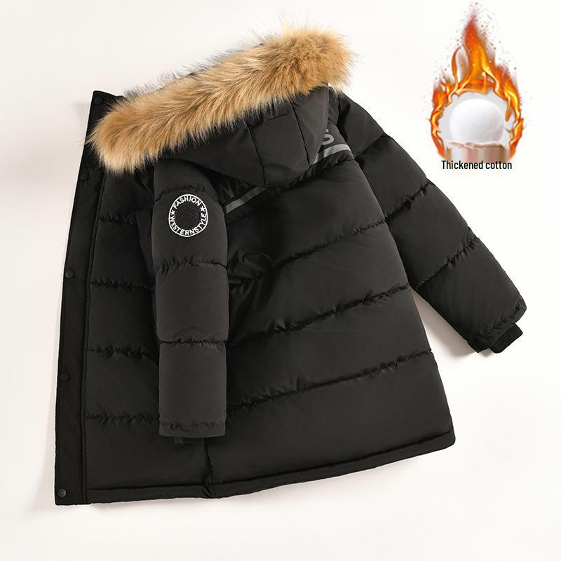 Boys Winter Thickened Mid-Length Cotton Jacket - Warm & Stylish for Kids 140 cm чёрный