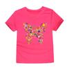 Simple Flowers Girls' T-shirt with 3D Printed Letters, Children's Short Sleeved