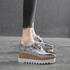 Women Korean‑Style Patent Wedge Pumps, Square‑Toe Star Decor Platform Thick‑Sole High Heel Shoes, British‑Inspired Versatile Casual Daily Footwear
