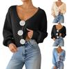 Cardigan de damă uni cu nasturi, cu decolteu adânc în V, jachetă scurtă lejeră, top casual
