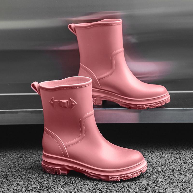 

New women s shoes rain shoes hemming non-slip women s medium tube rain boots outdoor work waterproof glue shoe cover shoes 36