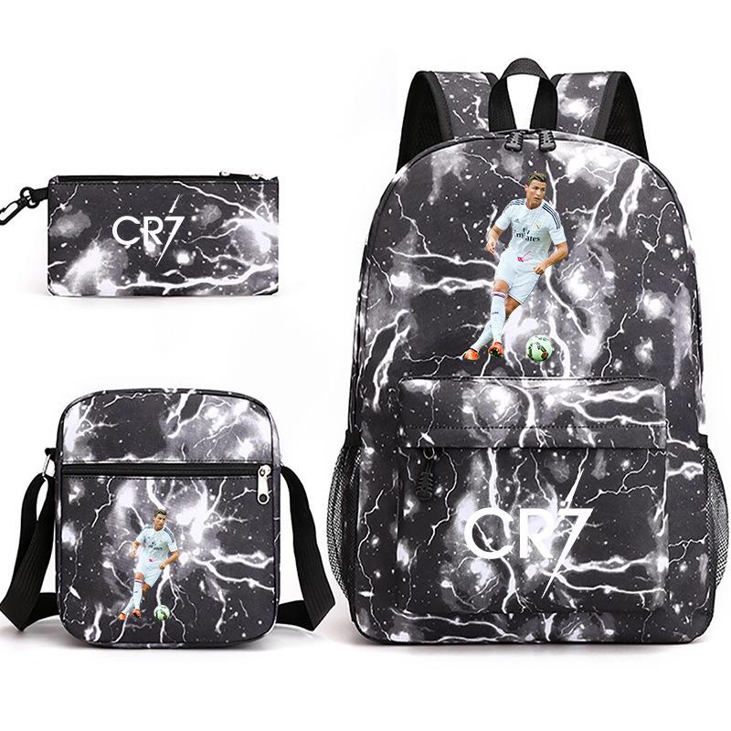Large Capacity Schoolbag with Shoulder Strap; Student Three-piece Pencil Case Set