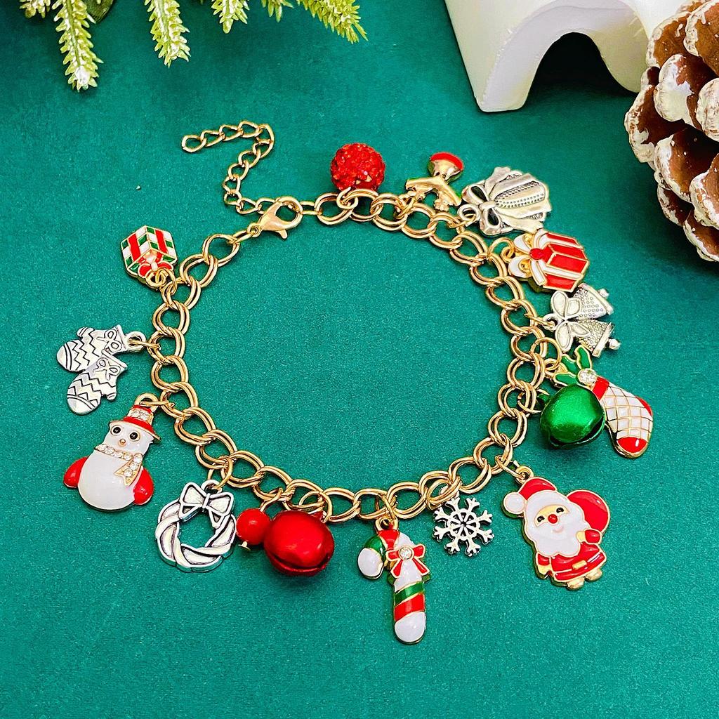 High Quality 2026 Christmas Chain Bracelet, Alloy Drip Oil Christmas Tree Elk Bells Diamond Snowflake Gift Bracelet
