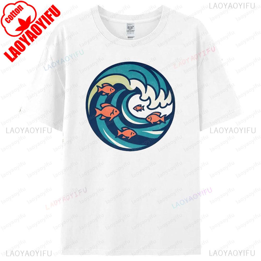 Wave and Goldfish TShirt Ocean Graphic Tee Sea Lover Gift Modern Art Men Summer Shirt Casual Daily Life Women Cotton Tops