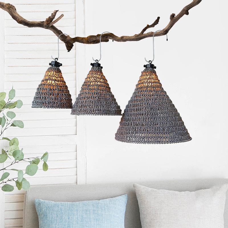 1PC Hand-woven Rustic Grey Bohemian Style Rope Lampshade Ornament Linen Rope Homestay 3 Sizes