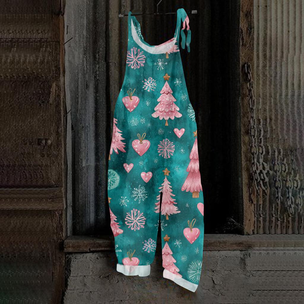 Tuta da Donna Stampa Casual Ampia Vintage Spallina Cotone Lino