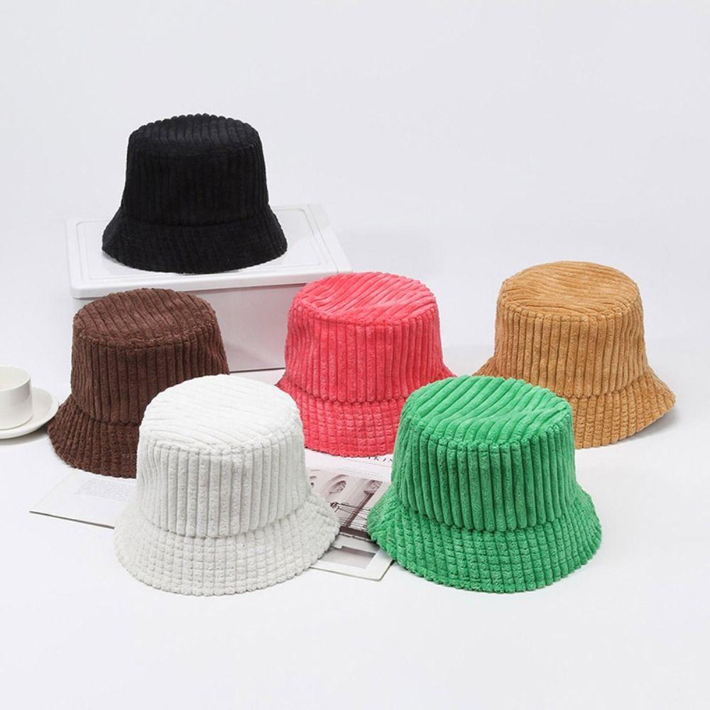 Adjustable Corduroy Bucket Hat Breathable Travel Sun Shade Cap Fashion Fisherman Hat for Women