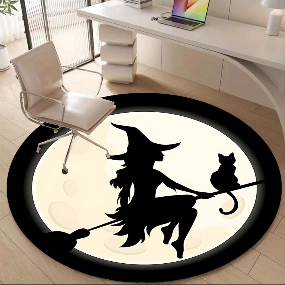 1PC Witch Moon Office Round Area Rug, Mat Suitable For Office, Under Office Chairs Bedroom Living Room Home Decor, Room Deco