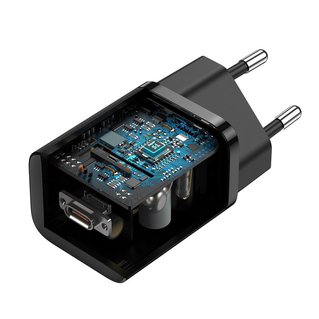 Netzladegerät Baseus Super Si Quick Charger 1C 25W Mit USB-C zu USB-C Kabel 1M (Schwarz)