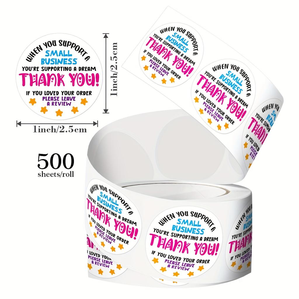 500 Stickers/Roll Thank You Self-Adhesive Labels Round Colorful Appreciation Tags Recommended for Handmade Baking Beverage Business Owners Gift Cards