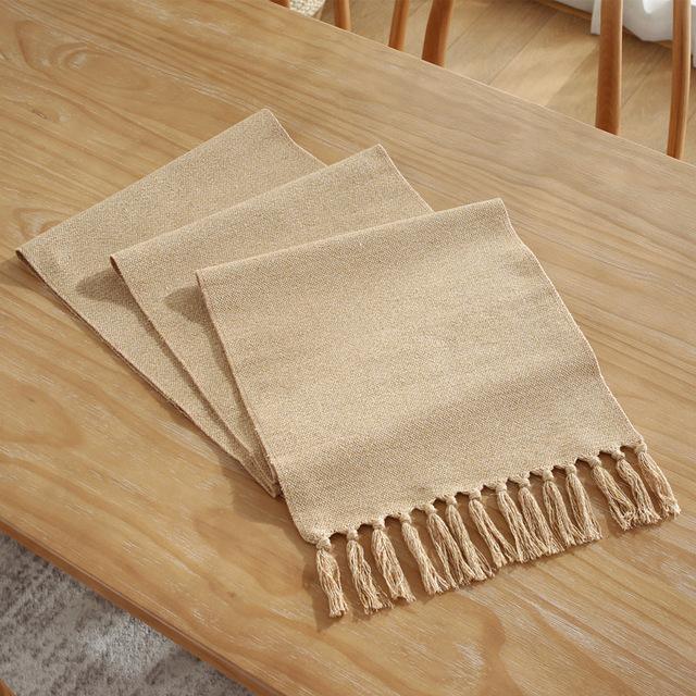 Severská dekorační tkaná stolní vlajka Jednobarevná Ručně vyráběná střapec Bavlna Povlečení Utěrka na stůl Čajová podložka do domácnosti Vlajka na čajový stůl