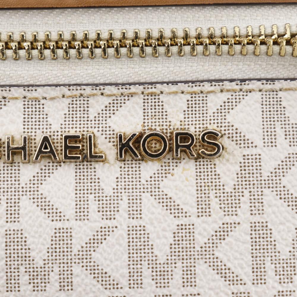Michael Kors Connie Shoulder Bag Signature White/Brown PVC Women Used