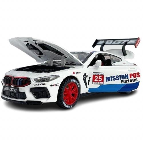 Bmw M8 Manhart Metal Car Model 1:24 Sound Light White