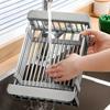 Adjustable Over Sink Dish Drying Rack with Stainless Steel Drain Basket Portable Expandable Space Saver for Fruits Vegetables