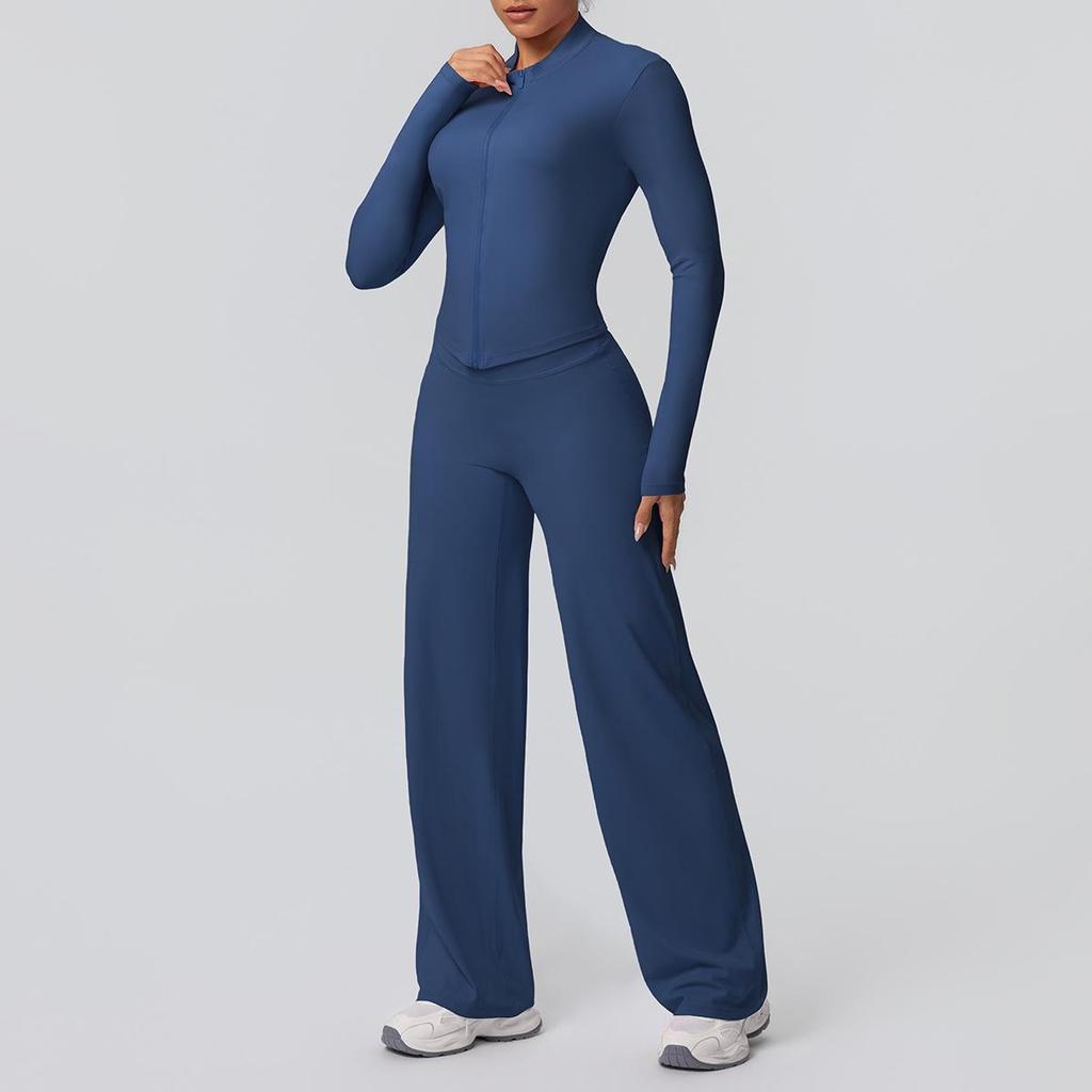 European-American Nude Feel Sports Jacket and Slimming Yoga Pants Set