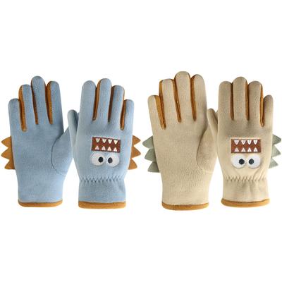 Children's Warm Gloves With Winter Five Finger Velvet For Cold And Wind , Cute Cartoon Student Outdoor Cycling And Snow Gloves