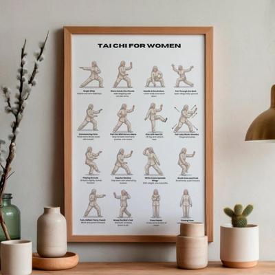 5Pcs Tai Chi Exercise Chart for Seniors And Beginners 10x8 Inch Poster with Gentle Standing And Seated Poses Low-Impact Fitness