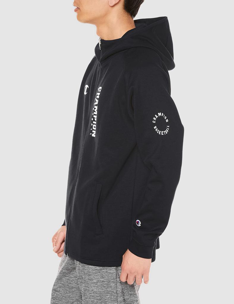 Champion Long Sleeve Stretch Techweave 3LS Zip Hooded Sweatshirt with Size M Men's One-Point Logo, Black, (C3-WB112)