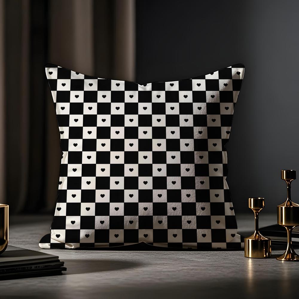 Black-and-white Pattern Cushion Cover Anti-dustmite Pillowcase Invisible Zipper Silky Short Plush Sofa Cushion Cover