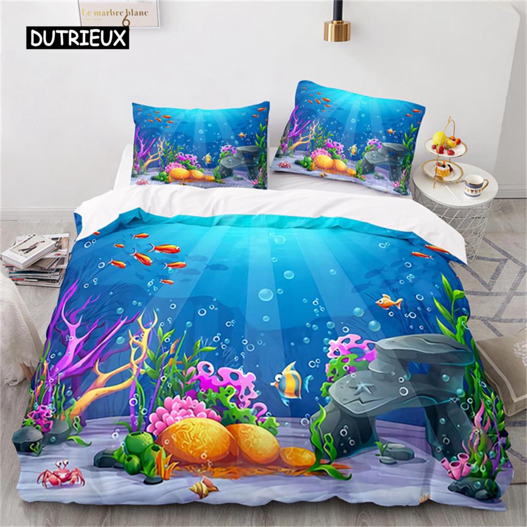 

Пододеяльник с рисунком океана в стиле фэнтези, пододеяльник с изображением океанских животных для подростков, комплект постельного белья из микрофибры, комплект постельного белья для декора спальни EU single(135x200cm)