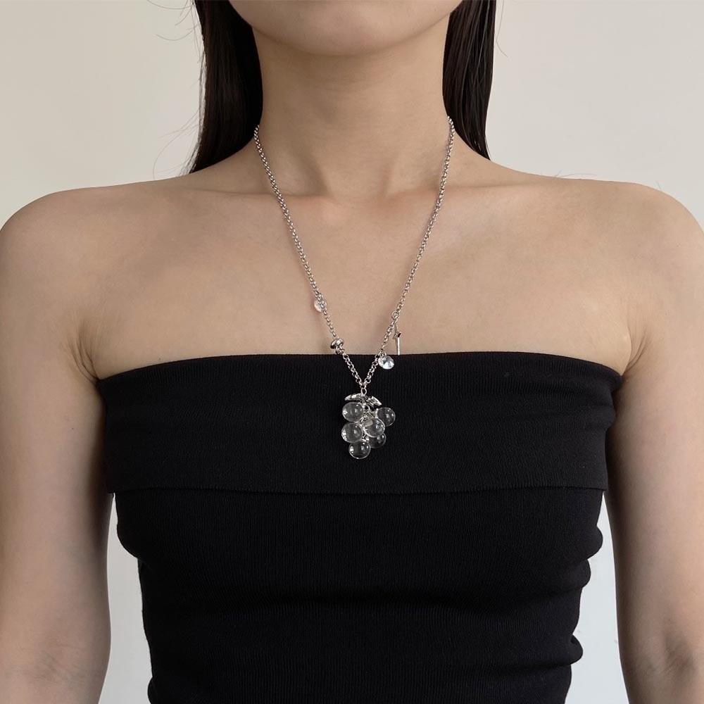 Saturn Grape Cluster Necklace Translucent Fruit Cluster Charm Starburst Choker Photoshoot