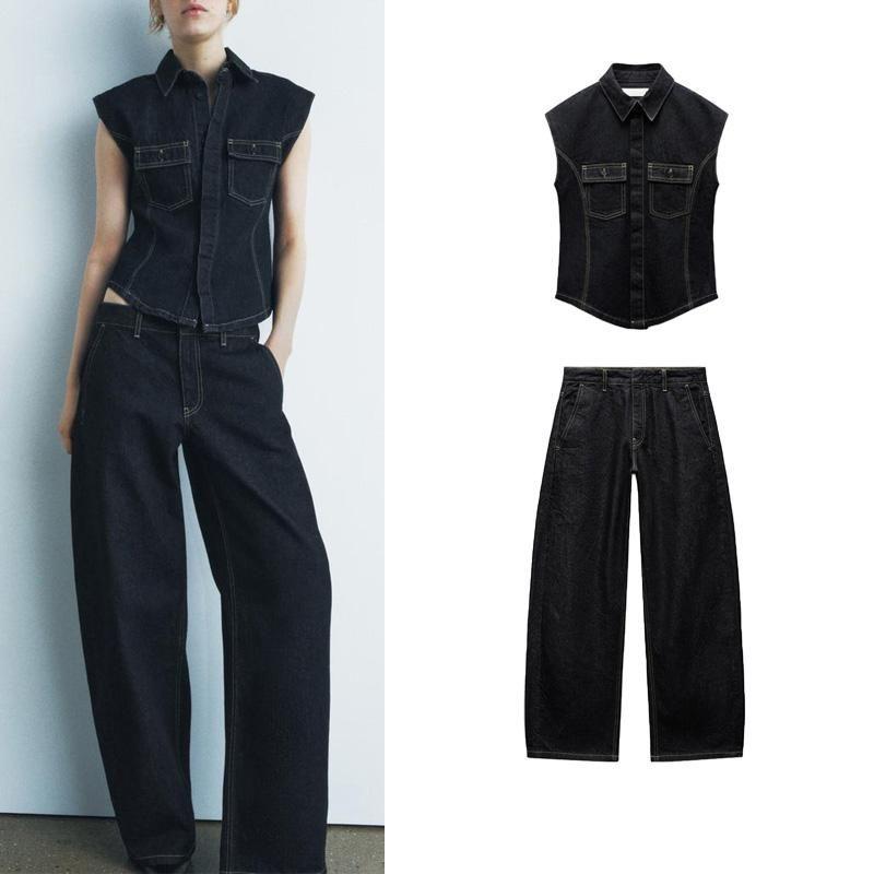 Fall and Winter New Arrival String Decoration Denim Vest 8246266 Balloon Version Mid Waist Denim 8246267