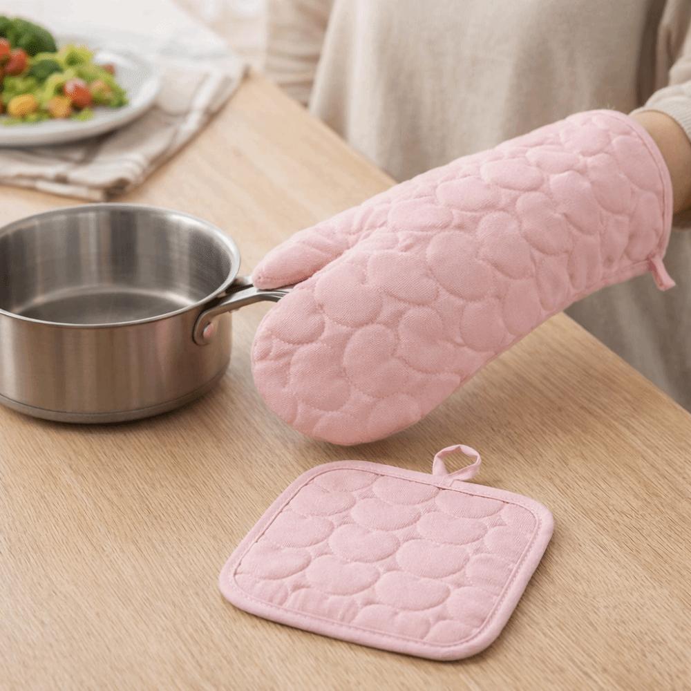 4 pieces/set Thickened Heart Oven Baking Gloves Set Heat Resistant Kitchen Insulated Pad  Hot Pot