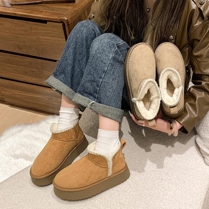 Women's Large Size Soft Sole Winter Warm Cold Resistant Anti-slip Fur Snow Boots Padded Lined Ankle Boots Non-slip Hiking Sports Cotton Boots