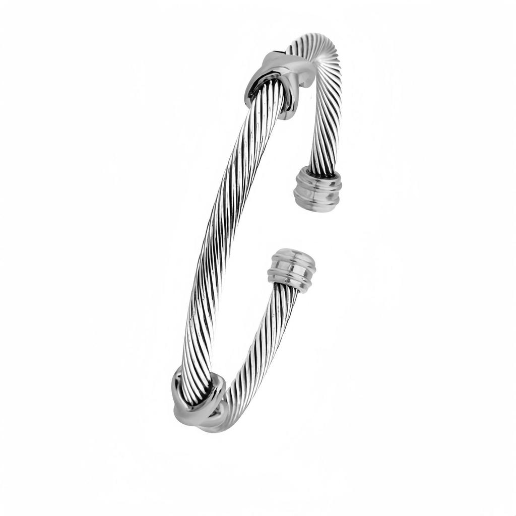 Trendy European-American 4MM Titanium Steel Twisted Wire Open Bracelet – Stainless Steel, Versatile Design for Women