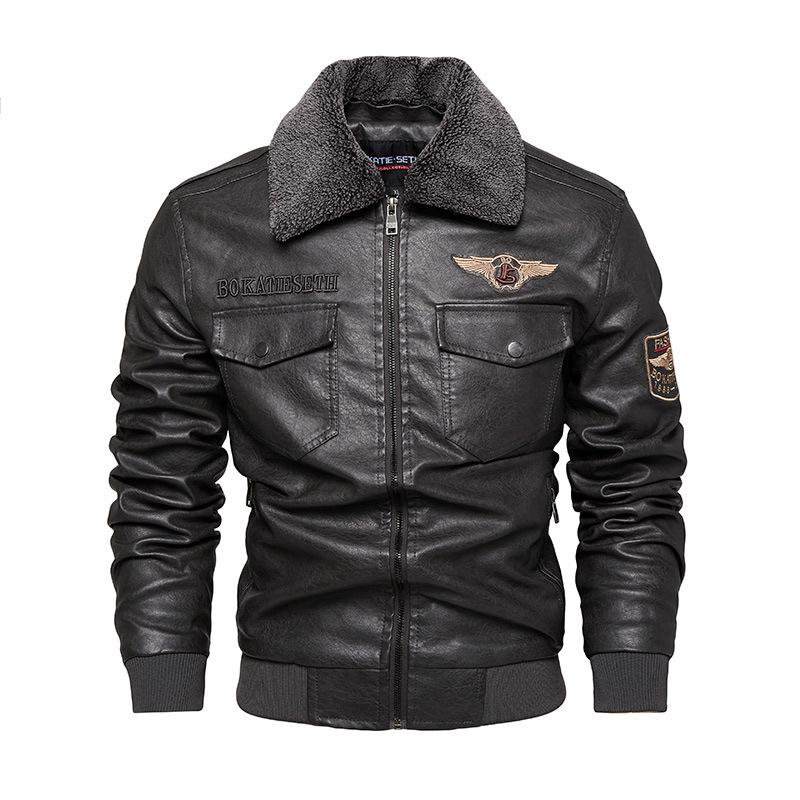 

Men s European-American Winter PU Leather Jacket - Velvet Lined, Slim Fit, Lapel Style Outerwear. XXXL серый