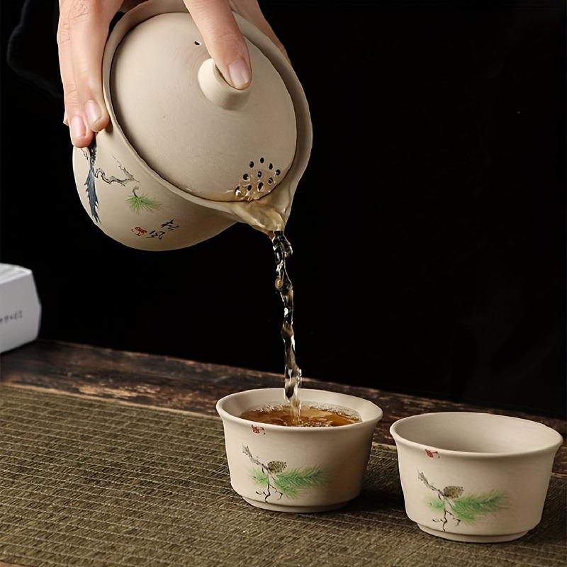 1 sada Cestovní čajová sada Přenosná čajová sada Outdoor Camping Přenosná úložná taška Keramická čajová sada Kung Fu Express Cup Špičková keramická čajová sada Ručně vyráběný čaj C