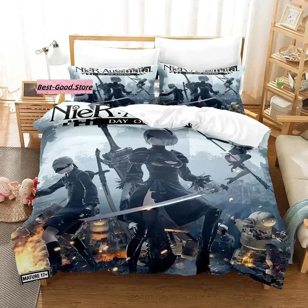 NieRAutomata Bedding Set Single Twin Full Queen King Size Bed Set Aldult Kid Bedroom Duvetcover Sets 3D Print Game Kawaii