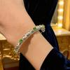 Meiji Two-Tone Italian Retro Bracelet with Rhinestones and Brushed Emerald Court Style