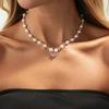 Sweet Cool Wind Diamond Love Pendant Necklace Female, Temperament Imitation Pearl Beaded Clavicle Chain Necklace