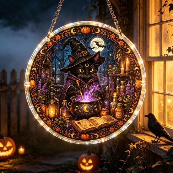 Holiday Party Hanging Adornments Halloween Acrylic Puzzle Sun Catcher, DIY Spooky Suncatcher Kit, Rainbow Light Shadow Craft Gothic Stained