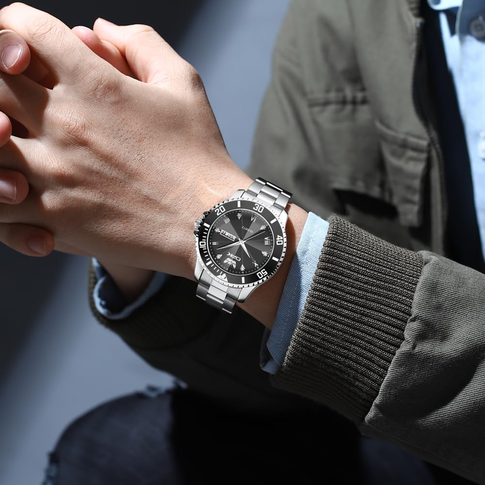 OPK Quartz Watch with Date Classic Stainless Steel Watch for School or Black Men's Display, Waterproof, Luminous, Stylish, Office,