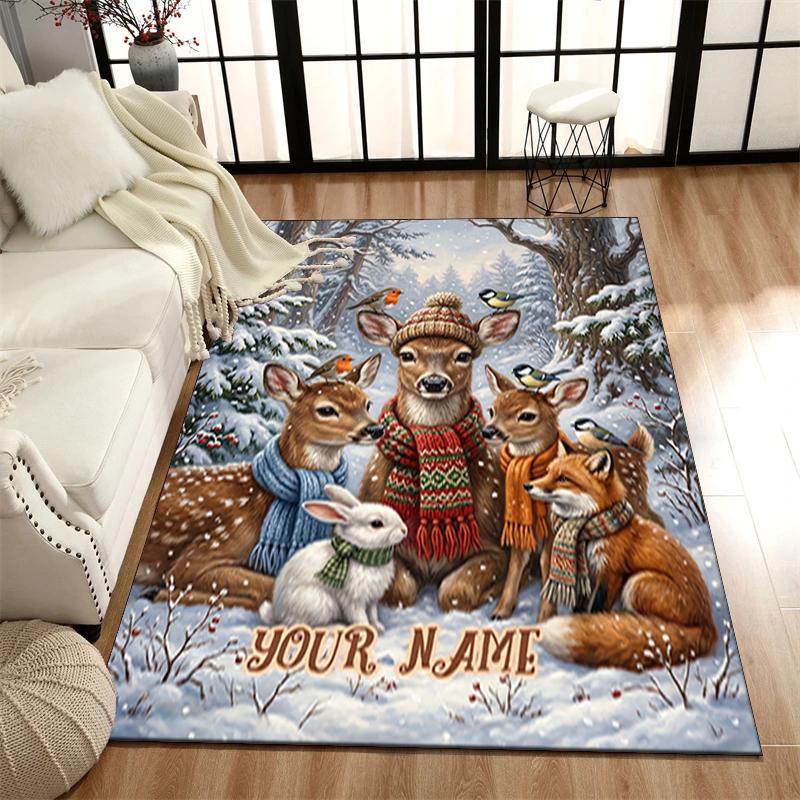 1PC Custom Name Winter Wildlife Theme Floor Mat Ideal for Living Room, Game Rooms, Office, Bedroom,Floor Mat Playful Design
