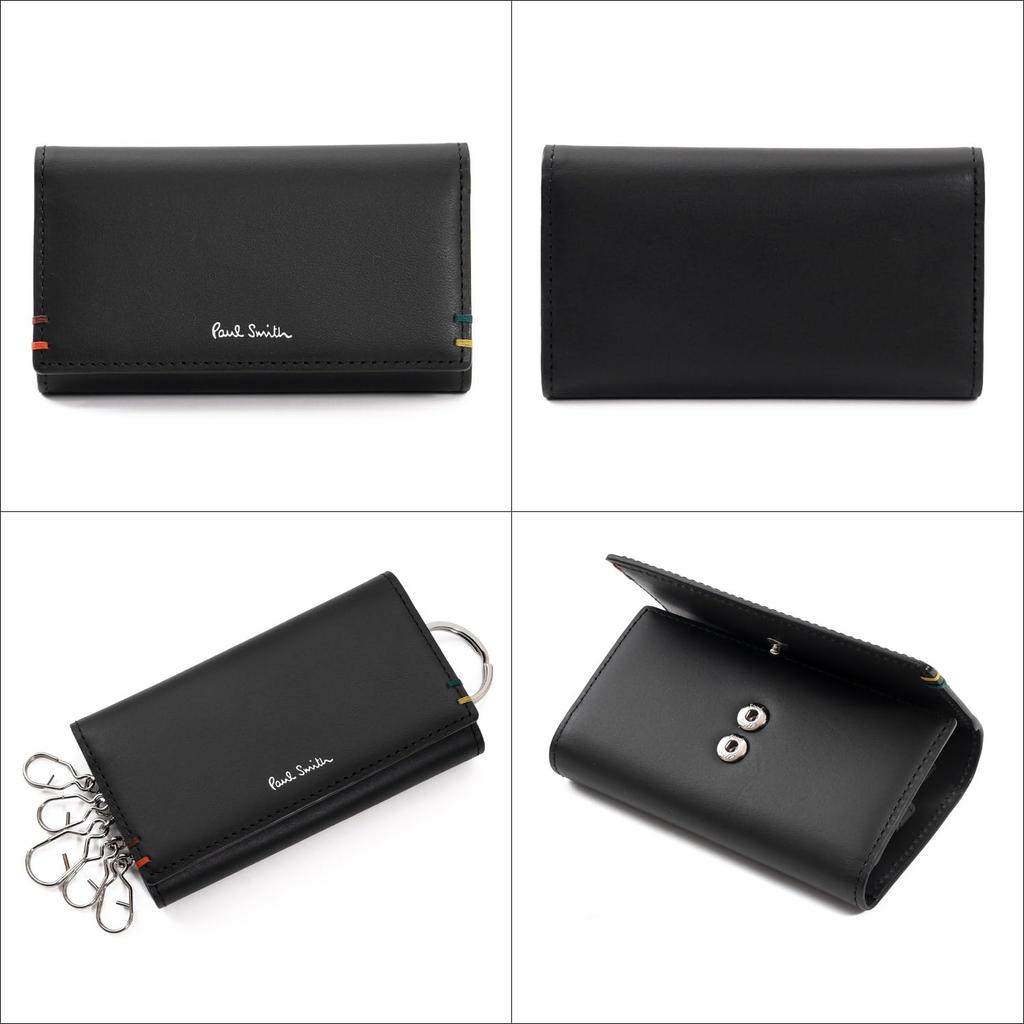 Paul Smith Highlight Stitch SS24 Key Case, 5-Ring Leather, Cowhide Leather, 813006 P851 (No Engraving, Black) [Used]