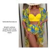 Women Three Piece Swimsuit Set With Leaf Print High Waist Bikini And Sheer Cover Up For Beach Swimming Water Sport Adult Summer Wear