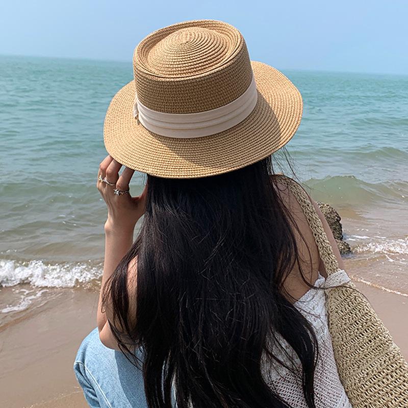French flat-top sunshade straw hat women's summer new sunscreen hat beach hat seaside vacation photo sun hat