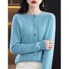 Women's Spring Cashmere Cardigan - Round Neck, Solid Color, Cable Knit, Loose Fit, 100% Pure Wool Sweater