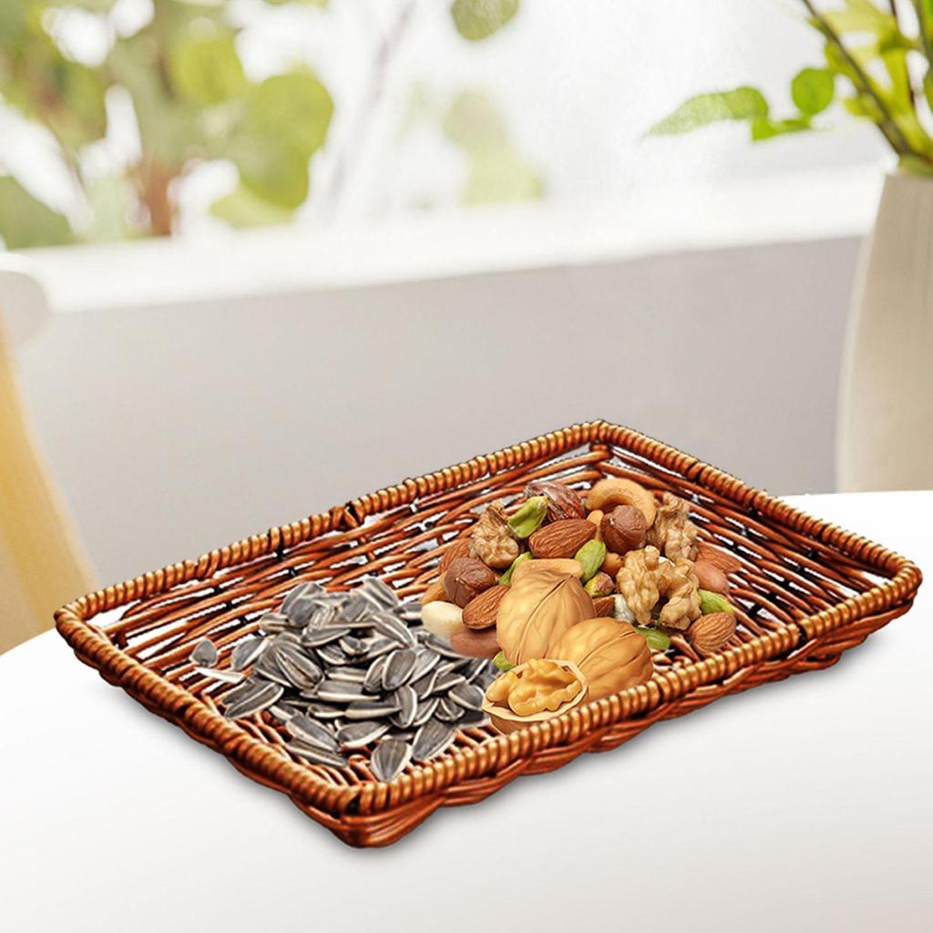 Braided Fruit Hand Woven Serving Tray Organizer Imitation Rattan Basket for Kitchen