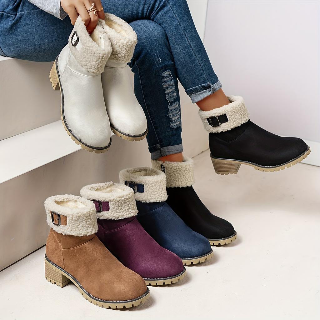 Comfortable Elegant Fleece-Lined Winter Shoes with Soft Furry Collar, Heighten Non-Slip Lightweight Round Toe Winter Boots for Commuting