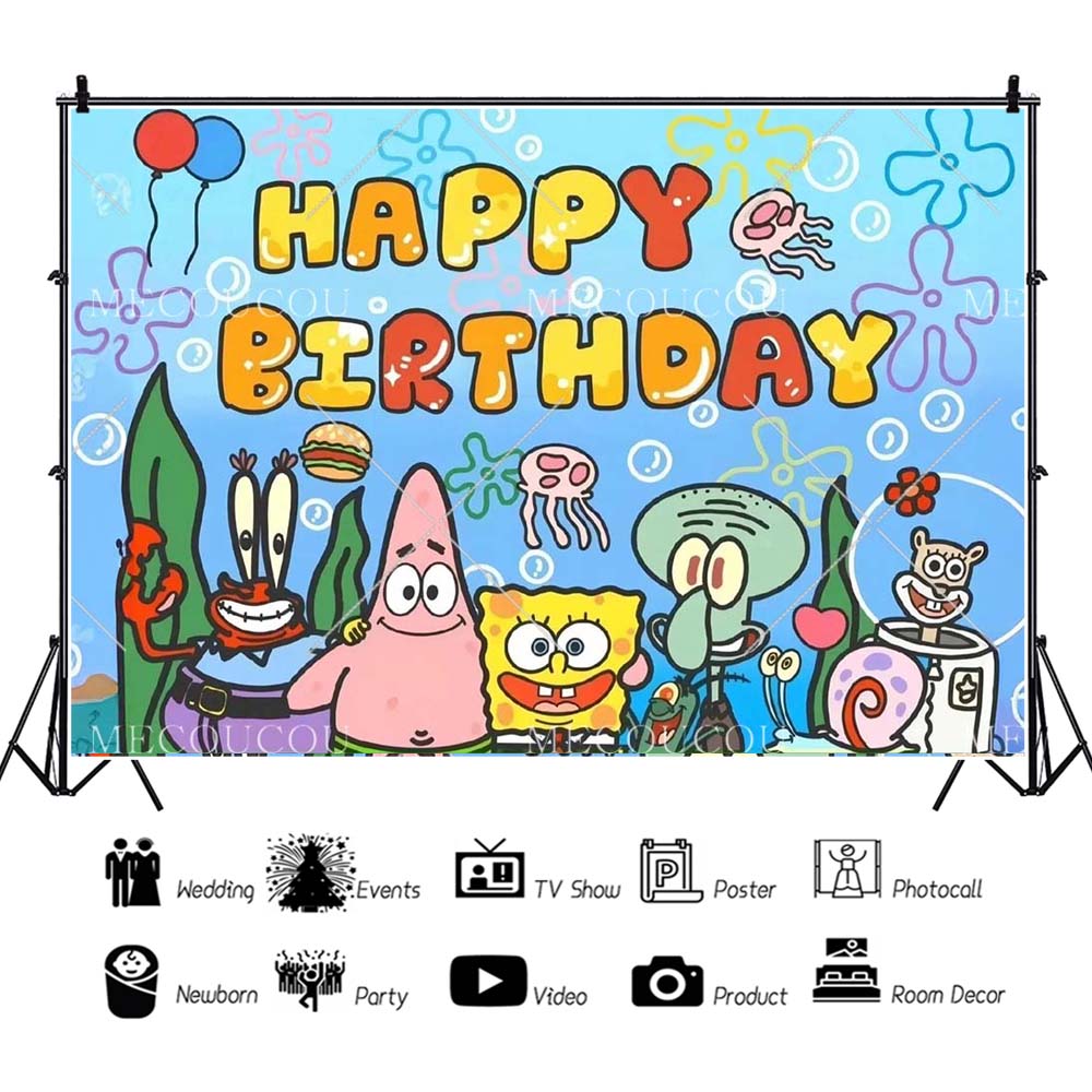 SpongeBob SquarePants Patrick Star Theme Photography Backdrop Background Kids Birthday Party Baby Shower Photo Custom Decoration