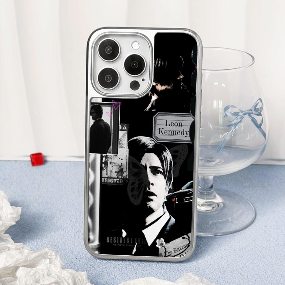 Ada wong X Leon hot game poster Phone Case for iPhone 16 15 14 13 12 11 Pro Max Sheepskin Silver-edged protective case
