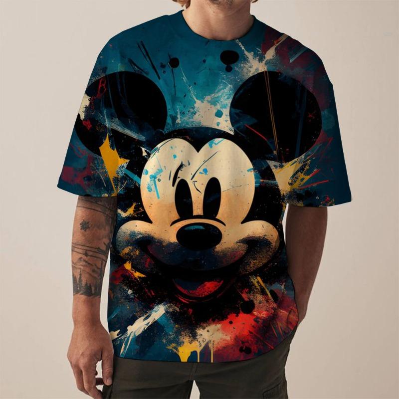 Disney New Men's T-Shirt Fashion Mickey Mouse print T-Shirts for Men Summer Casual Round Neck Tops Short Sleeve Oversized Funny