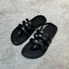 Cowhide Version~ Korean Casual Cross with Toe Flat Roman Sandals Women's 2025 Summer New Beach Sandals